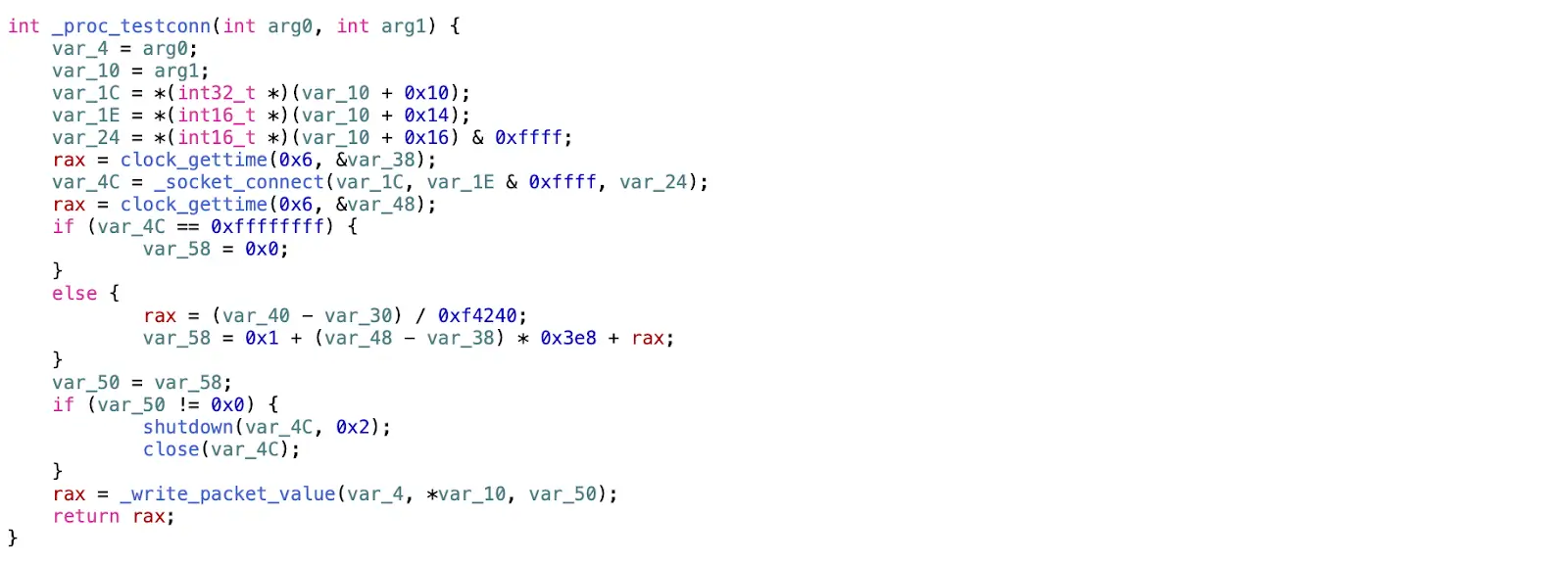 A screenshot of the test connection code for SpectralBlur