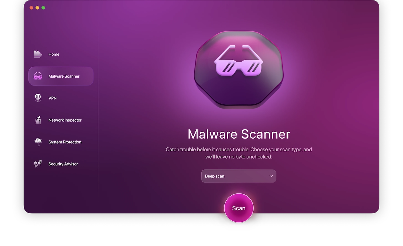 Screenshot of Moonlock, a Mac security app: The Malware Scanner screen.